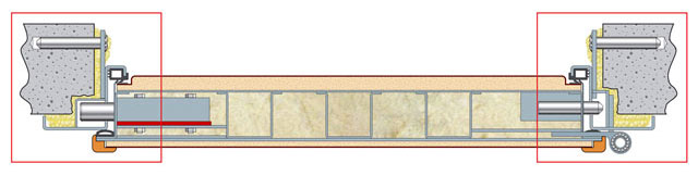 Конструкция ДС с наружной отделочной панелью 8 мм с деревянным монтажным уголком и внутренней отделочной панелью 16 мм